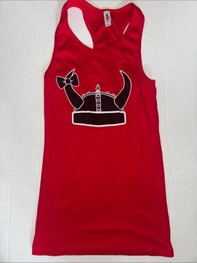 Tea Collection Red Racerback Tank with Black Viking Helmet Bow Graphic